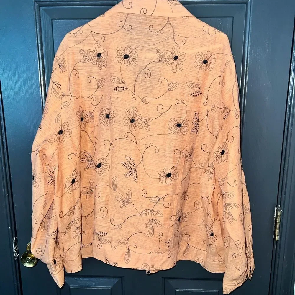 100% silk SilkLand Orange Floral Jean Jacket 2xl